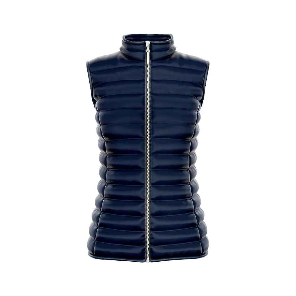Black Glossy High-Collar Quilted Zip Vest